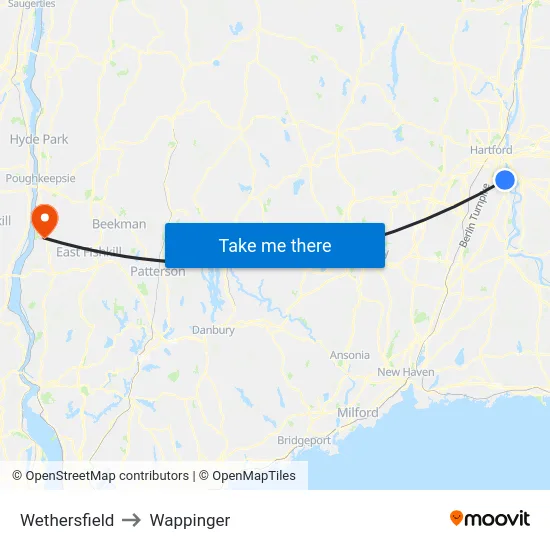 Wethersfield to Wappinger map