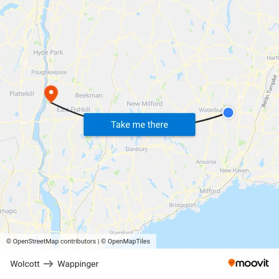 Wolcott to Wappinger map