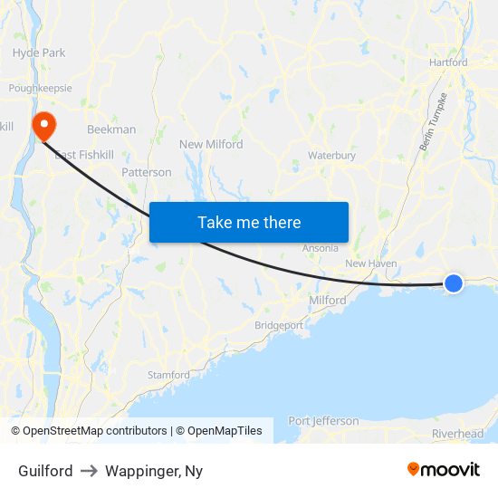 Guilford to Wappinger, Ny map