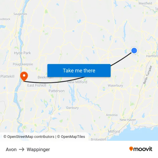 Avon to Wappinger map