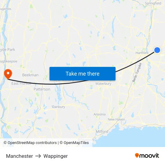 Manchester to Wappinger map