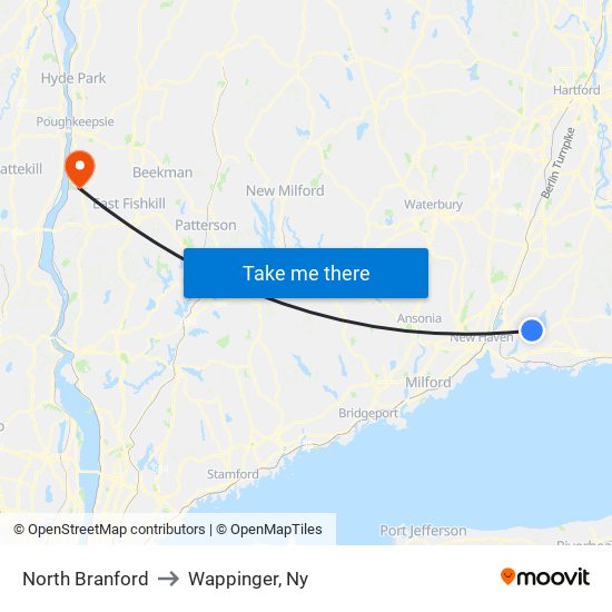 North Branford to Wappinger, Ny map