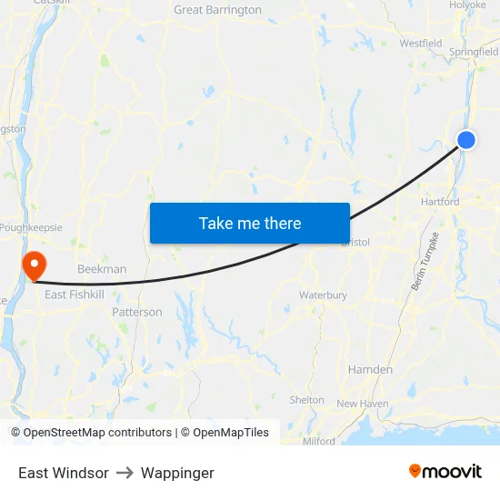 East Windsor to Wappinger map
