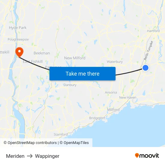 Meriden to Wappinger map