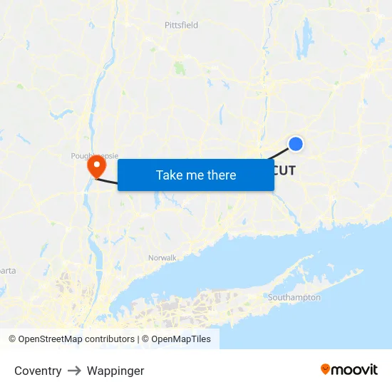 Coventry to Wappinger map