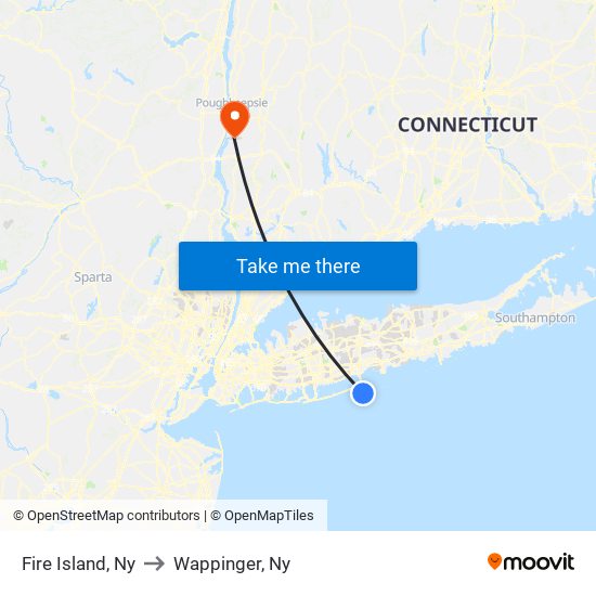 Fire Island, Ny to Wappinger, Ny map