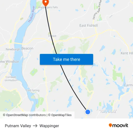 Putnam Valley to Wappinger map