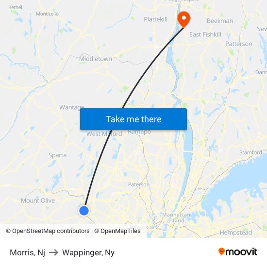 Morris, Nj to Wappinger, Ny map