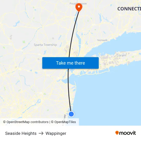 Seaside Heights to Wappinger map