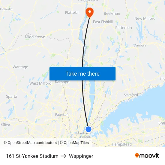 161 St-Yankee Stadium to Wappinger map