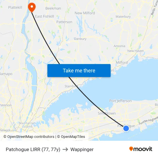 Patchogue LIRR (77, 77y) to Wappinger map