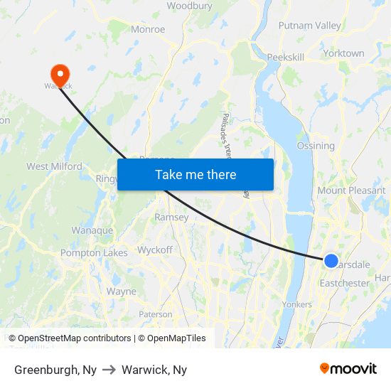 Greenburgh, Ny to Warwick, Ny map