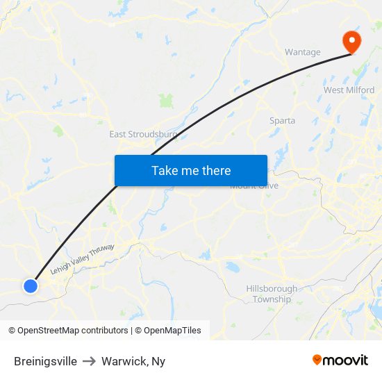 Breinigsville to Warwick, Ny map