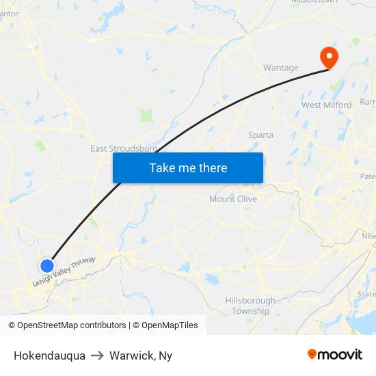 Hokendauqua to Warwick, Ny map