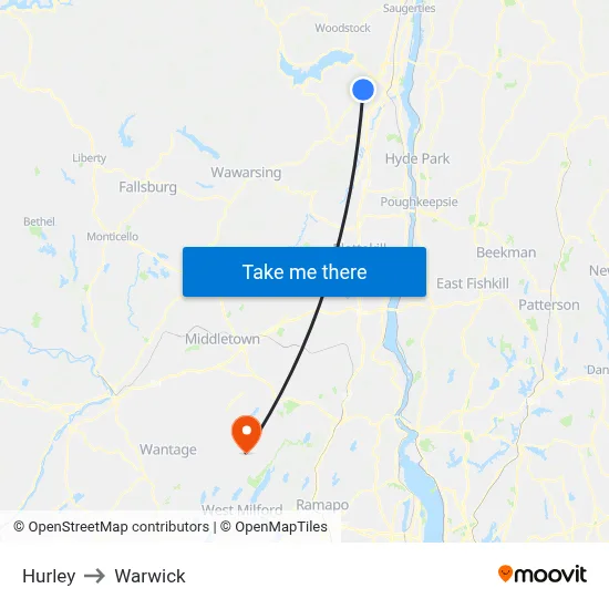 Hurley to Warwick map