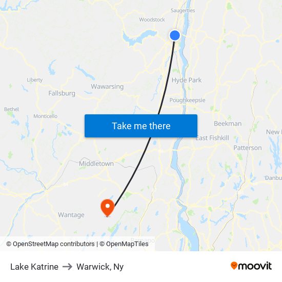 Lake Katrine to Warwick, Ny map