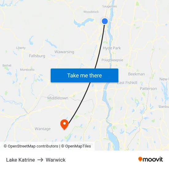 Lake Katrine to Warwick map