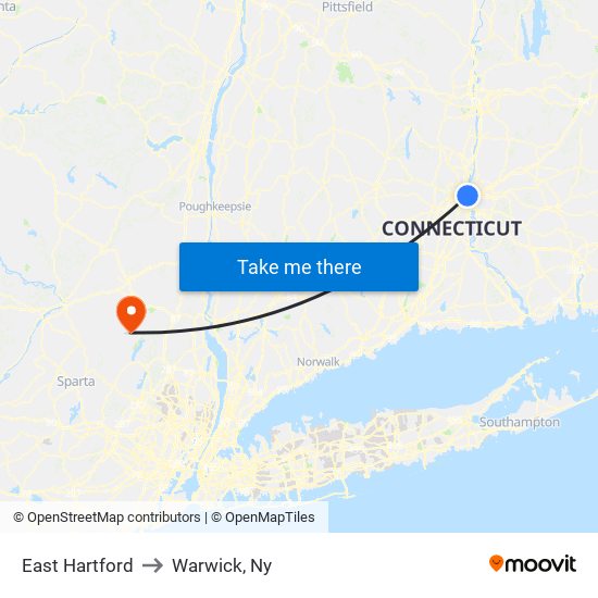 East Hartford to Warwick, Ny map