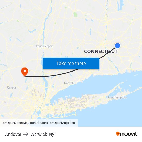 Andover to Warwick, Ny map