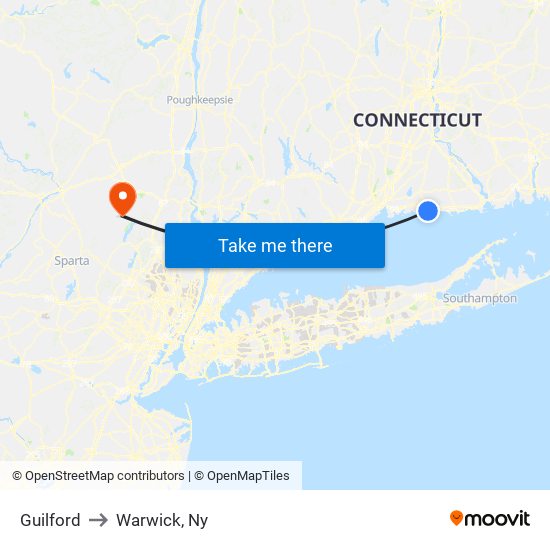 Guilford to Warwick, Ny map