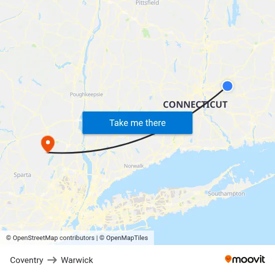 Coventry to Warwick map