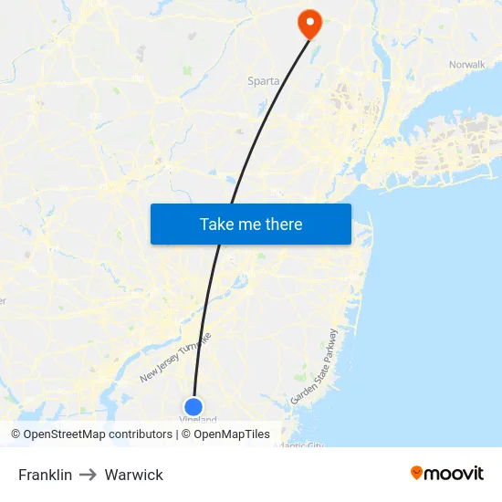 Franklin to Warwick map