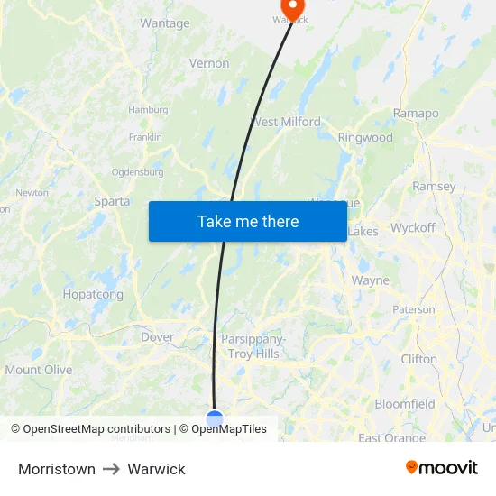 Morristown to Warwick map