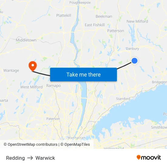 Redding to Warwick map