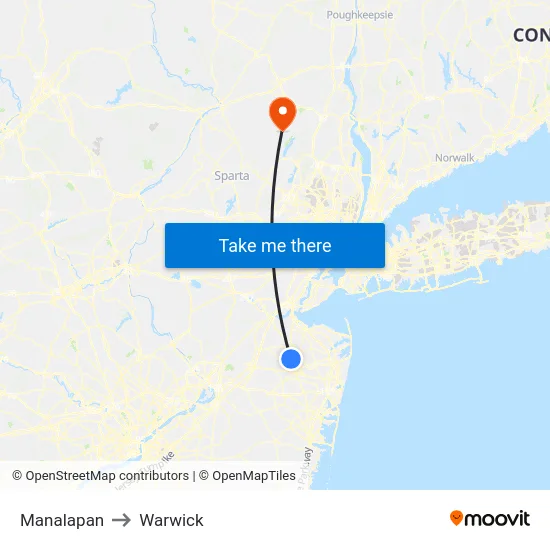 Manalapan to Warwick map