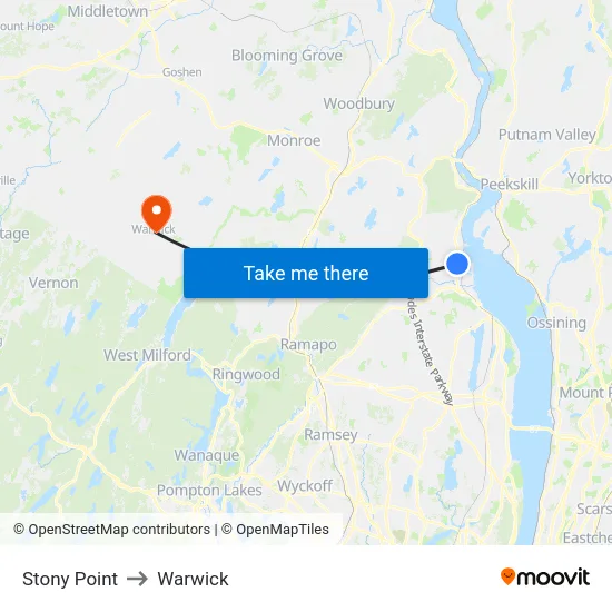Stony Point to Warwick map