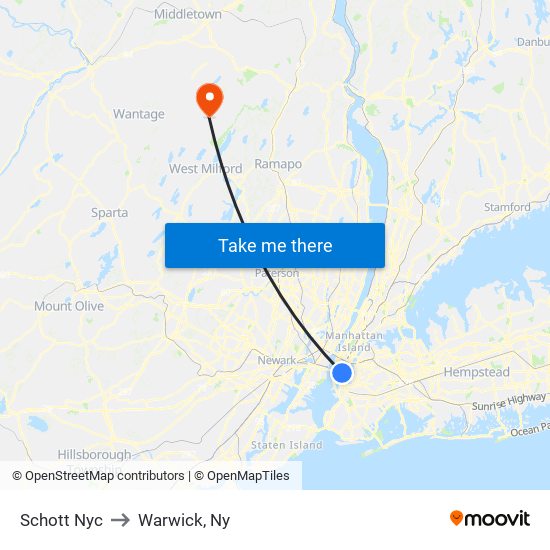 Schott Nyc to Warwick, Ny map