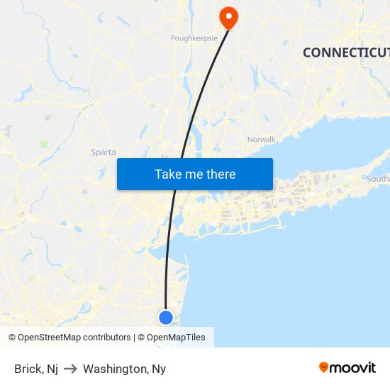 Brick, Nj to Washington, Ny map