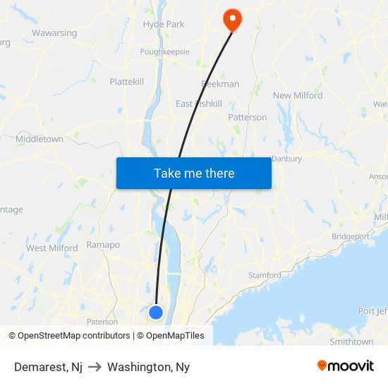 Demarest, Nj to Washington, Ny map