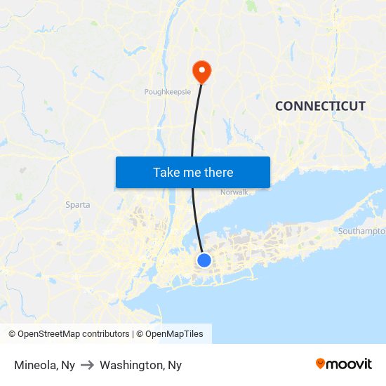 Mineola, Ny to Washington, Ny map