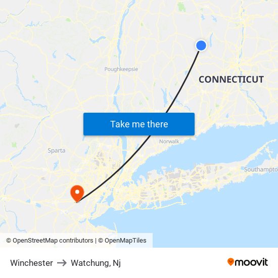 Winchester to Watchung, Nj map