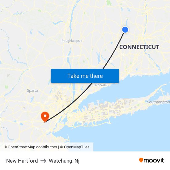 New Hartford to Watchung, Nj map