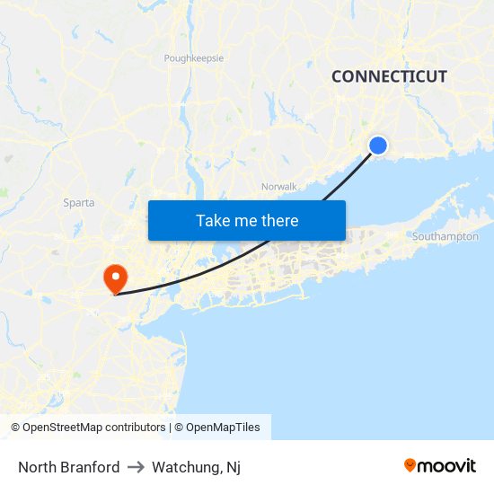 North Branford to Watchung, Nj map