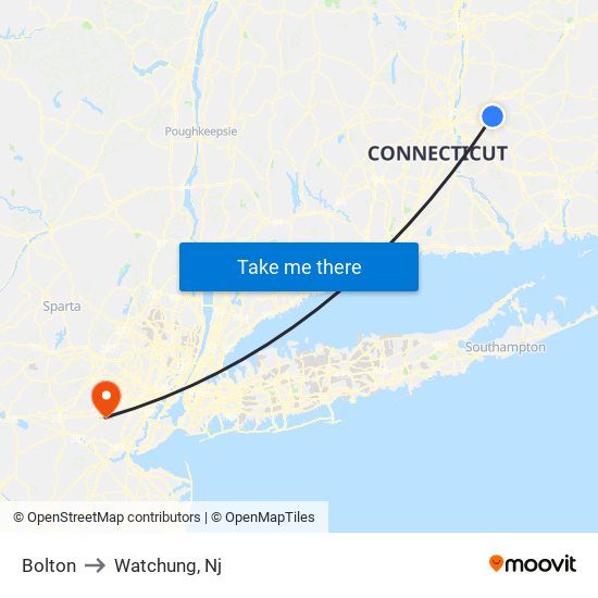 Bolton to Watchung, Nj map