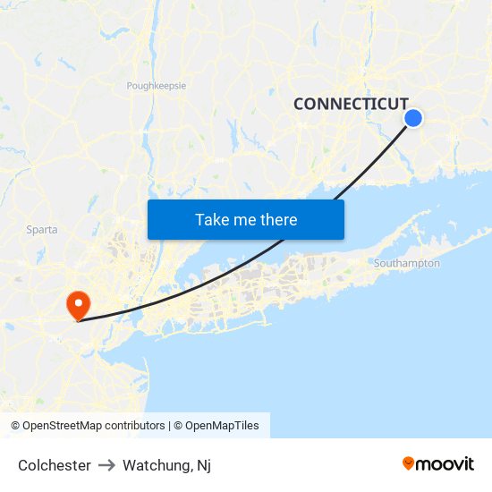 Colchester to Watchung, Nj map