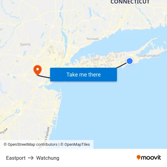 Eastport to Watchung map