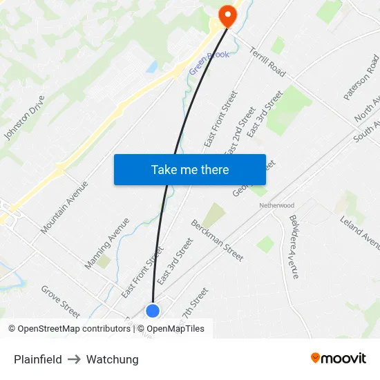 Plainfield to Watchung map