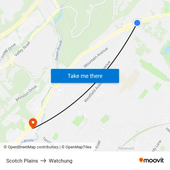 Scotch Plains to Watchung map