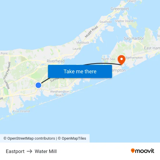 Eastport to Water Mill map