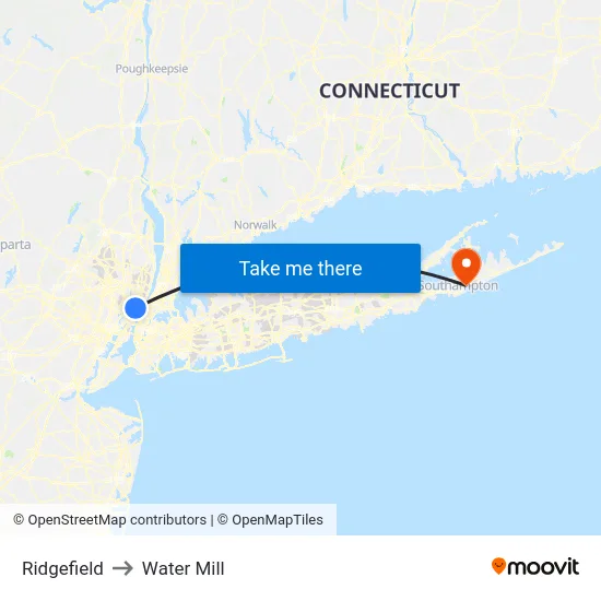 Ridgefield to Water Mill map