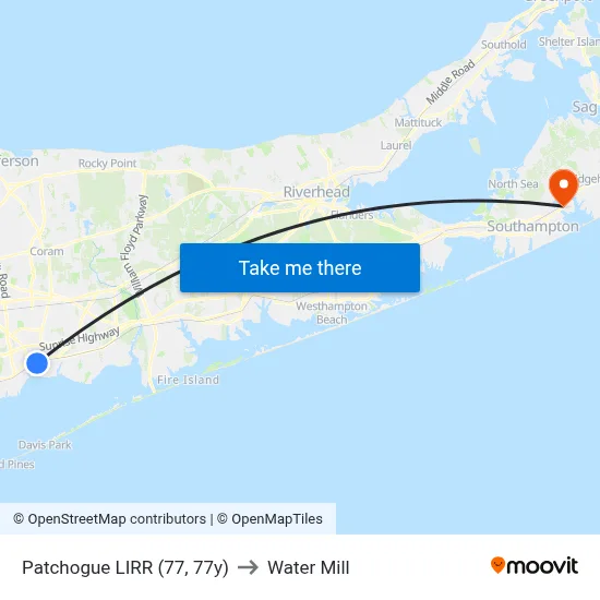 Patchogue LIRR (77, 77y) to Water Mill map