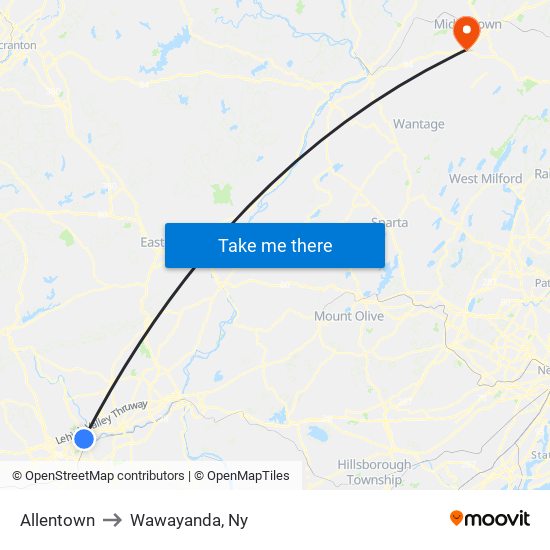 Allentown to Wawayanda, Ny map