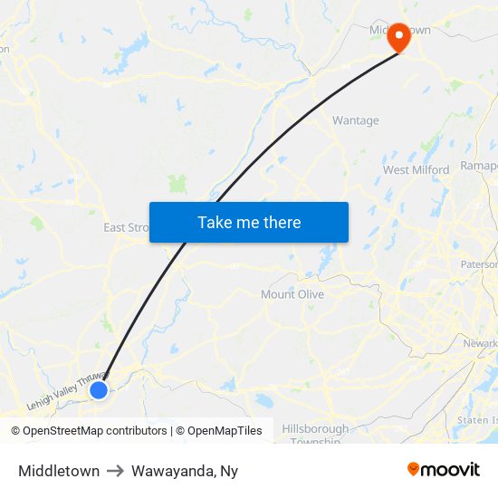 Middletown to Wawayanda, Ny map