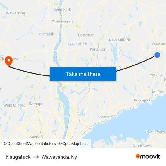 Naugatuck to Wawayanda, Ny map