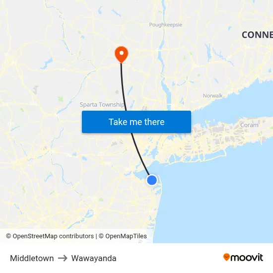 Middletown to Wawayanda map