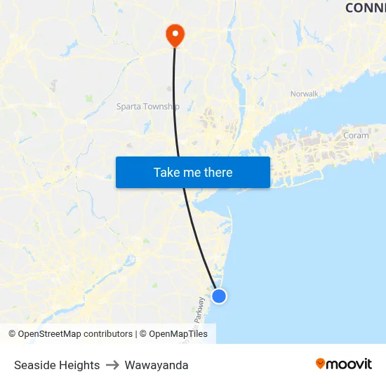Seaside Heights to Wawayanda map